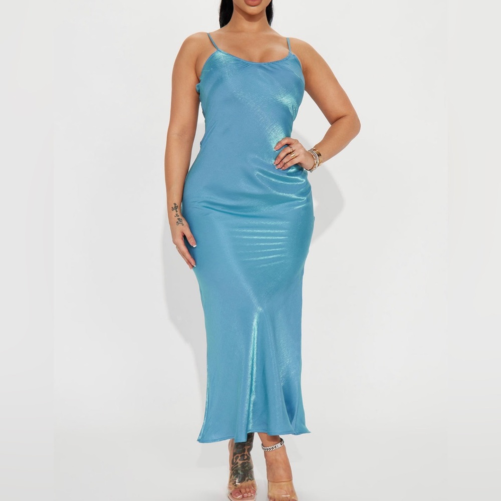 Blue Satin Maxi Dress -NBW